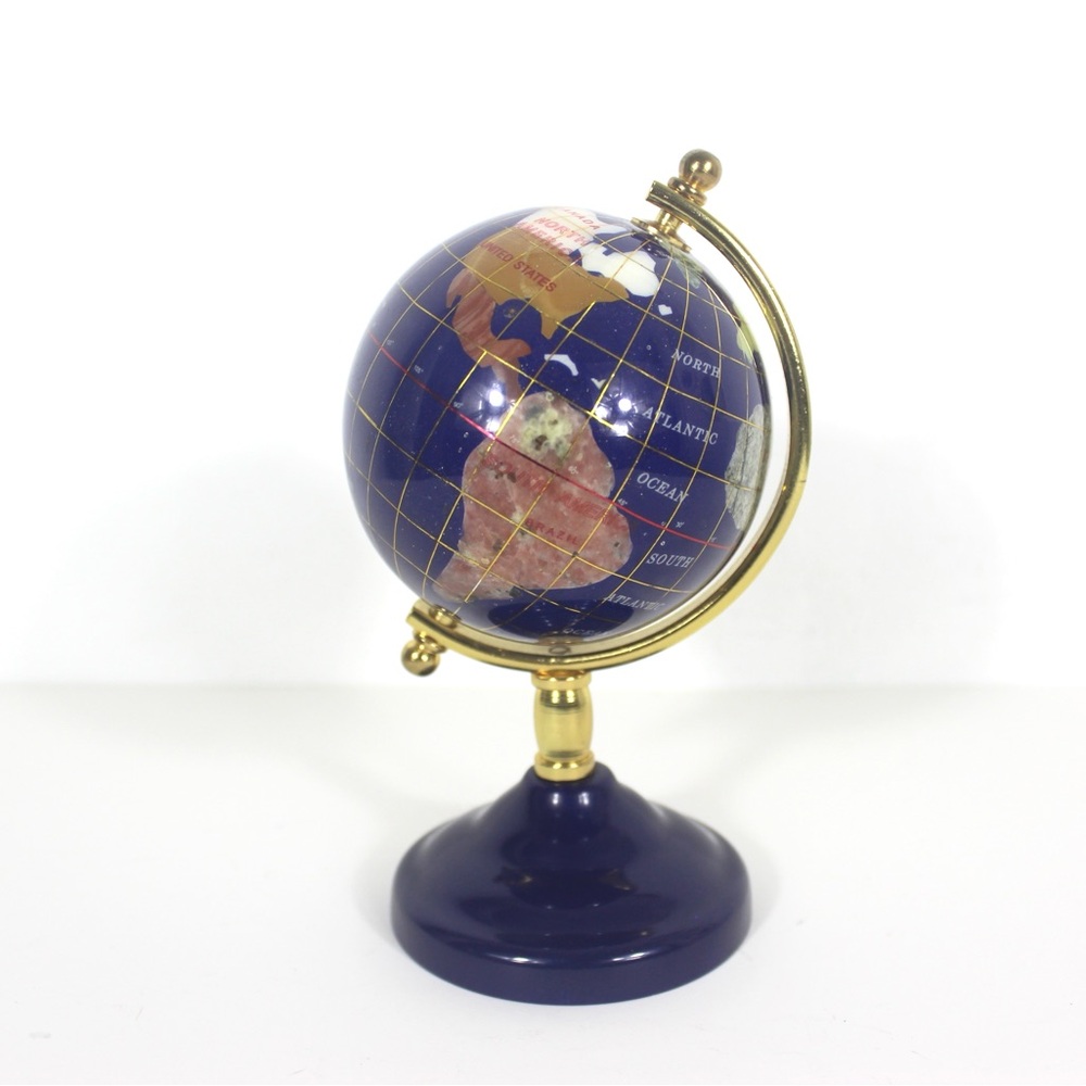 Vintage Gemstone Globe Lapis Lazuli and Semi Precious Stones Desk Top Small